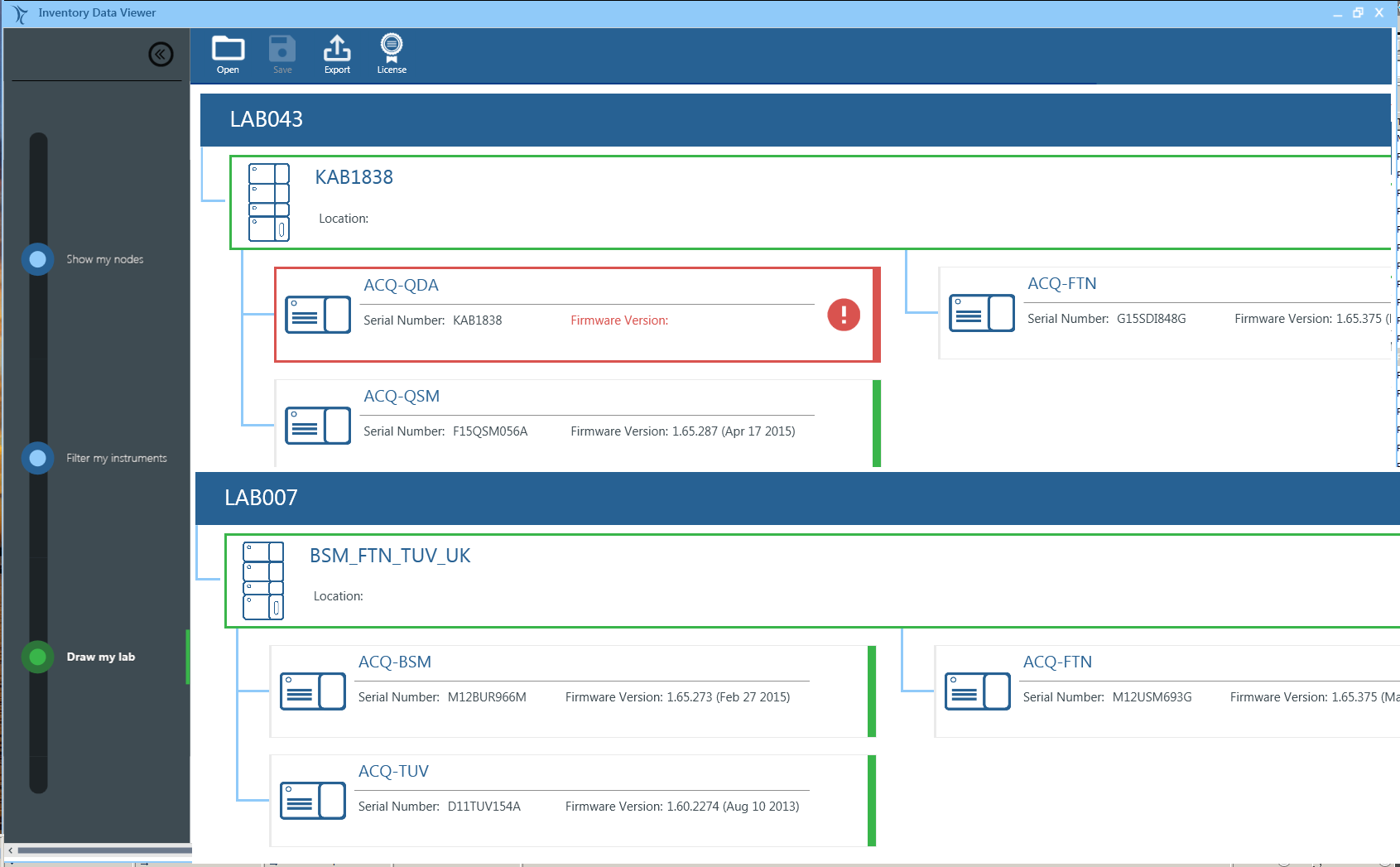 The Draw my Lab dashboard provides a visual report of each system’s status, configuration,